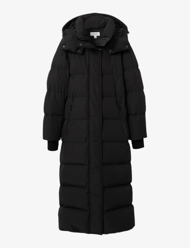Padded belted-waist recycled-polyester coat