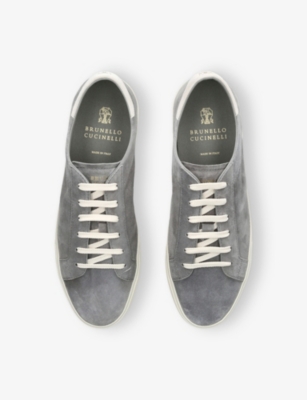 BRUNELLO CUCINELLI: Foiled-Logo Suede Low-Top Trainers