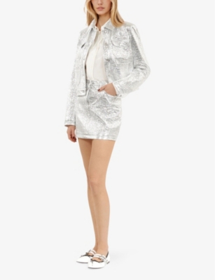 The Kooples Womens Patch-pocket Regular-fit Metallic Woven Jacket Silver In Silver