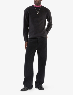 The Kooples Mens Rolled-trims Brushed Wool Knitted Jumper Middle Grey Mel In Middle Grey Mel