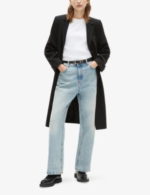 THE KOOPLES WOMENS BLACK SINGLE-BREASTED NOTCH-COLLAR WOOL-BLEND COAT 