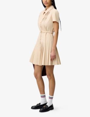 Claudie Pierlot Womens Naturels Pleated Short-sleeve Cotton Mini Dress In Brown
