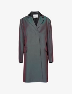 Iridescent Notched-Lapel Wool-Blend Coat