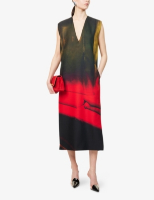 JIL SANDER: Graphic-Print Straight-Cut Silk-Wool Dress