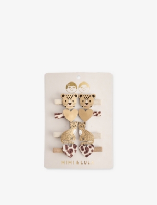 MIMI & LULA: Leopard Mini Pack of Eight Fabric Hair Clips
