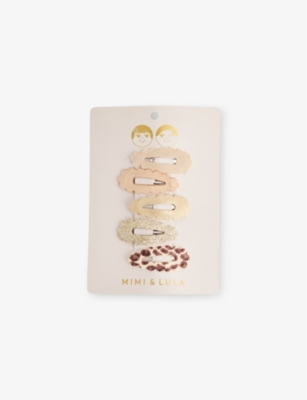 MIMI & LULA: Leopard Mini Pack of Five Fabric Clic Clac Hair Clips