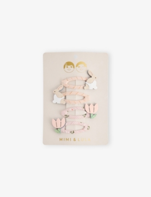 MIMI & LULA: Bunny and Flower Pack of Four Fabric Clic Clac Hair Clips