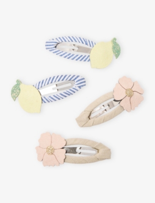 MIMI & LULA: Lemon and Cherry Blossom Set of Four Fabric Hair Clips