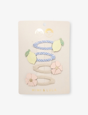 MIMI & LULA: Lemon and Cherry Blossom Set of Four Fabric Hair Clips