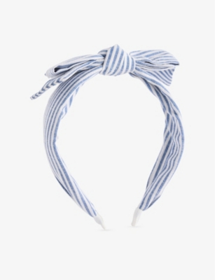 MIMI & LULA: Stripe-Print Bow-Embellished Fabric Headband
