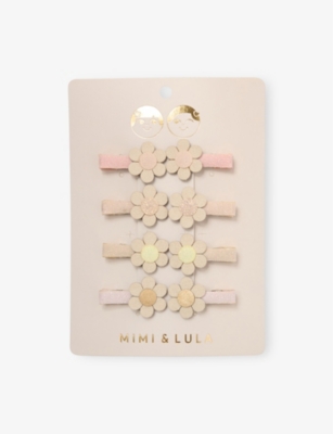 Mimi & Lula Neutral Daisy Pack Of Eight Mini Hair Clips In Neutral