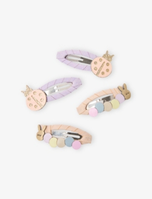 Mimi & Lula Ti Ladybird And Caterpillar Set Of Four Fabric Hair Clips In Multi