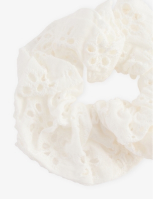 Mimi & Lula White Broderie-anglaise Woven Scrunchie In White
