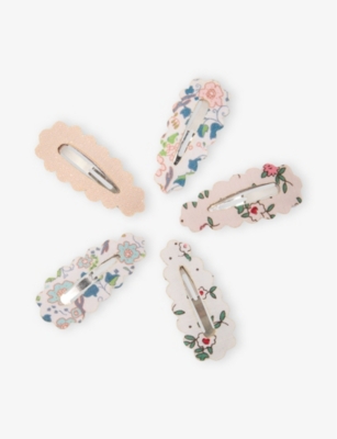 MIMI & LULA: Scalloped Floral Clic Clacs Pack of Five Mini Hair Clips
