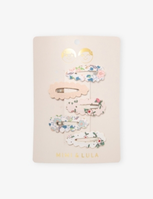 MIMI & LULA: Scalloped Floral Clic Clacs Pack of Five Mini Hair Clips