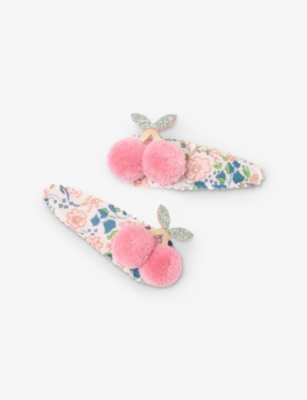 MIMI & LULA: Floral Pompom Cherries Pack of Two Hair Clips