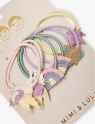 Mimi & Lula Bright Multi Unicorn Pack Of Eight Elasticated Hair Ties In Bright Multi