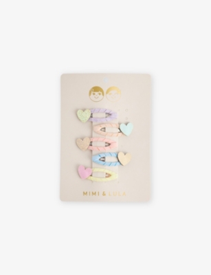 MIMI & LULA: Hearts Mini Pack of Five Fabric Clic Clac Hair Clips