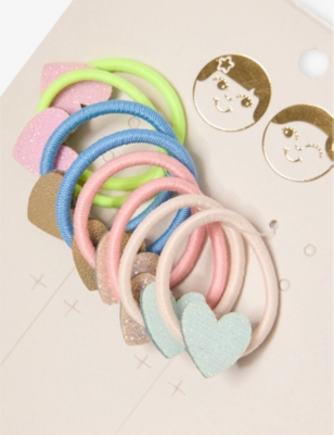 MIMI & LULA: Heart-Embellished Mini Pack of Eight Elasticated Hair Ties