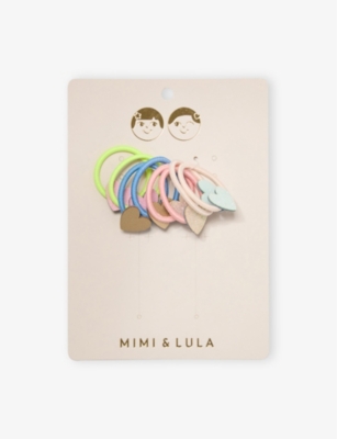 MIMI & LULA: Heart-Embellished Mini Pack of Eight Elasticated Hair Ties
