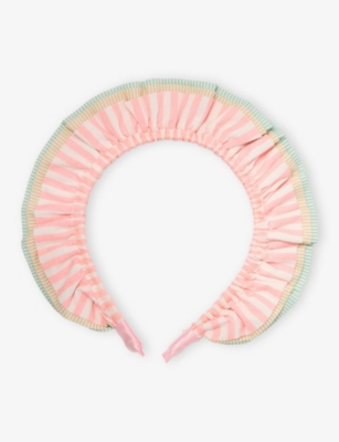 MIMI & LULA: Stripe-Print Ruffle-Trim Woven Headband
