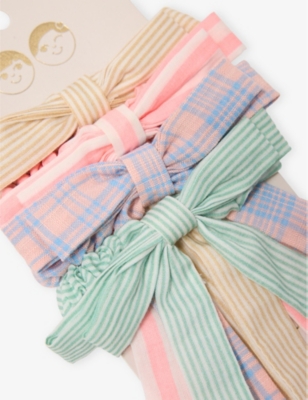 MIMI & LULA: Stripe-Print Bow-Embellished Pack of Four Woven Scunchie