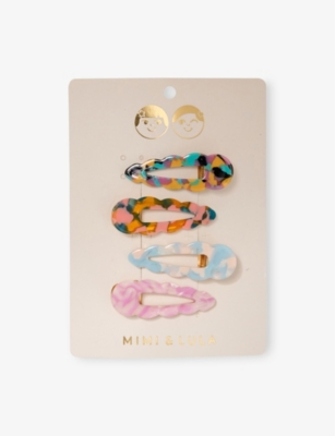 MIMI & LULA: Abstract-Print Pack of Four Acetate Hair Clips