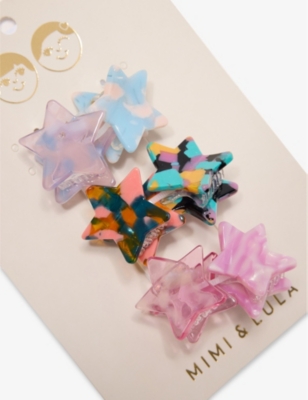 MIMI & LULA: Star Mini Abstract-Print Pack of Six Acetate Claw Clips