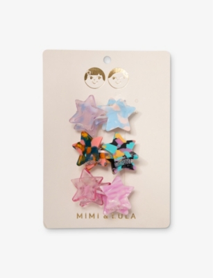 MIMI & LULA: Star Mini Abstract-Print Pack of Six Acetate Claw Clips