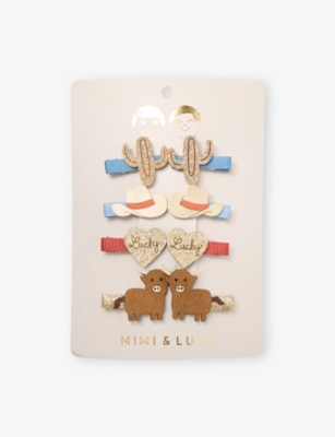 MIMI & LULA: Cowboy Mini Pack of Eight  Fabric Hair Clips
