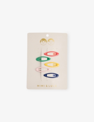 MIMI & LULA BRIGHT MULTI ASSORTED COLOUR PACK OF FIVE ENAMEL CLIC CLAC HAIR CLIPS 