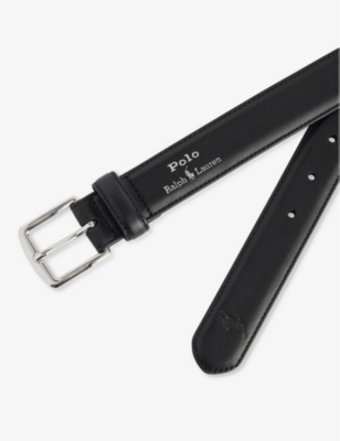 Engraved-Buckle Foiled-Branding Leather Belt