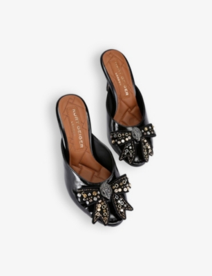 Kurt Geiger Leather Belgravia Stud Bow Heeled Mules