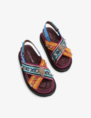 Kurt Geiger Leather Orson Cross Scallop Sandals