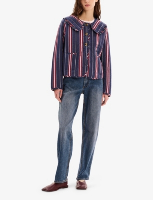 Omnes Womens Navy Peggy Stripe-pattern Quilted Cotton Jacket In Navy