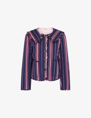 Omnes Womens Navy Peggy Stripe-pattern Quilted Cotton Jacket In Navy