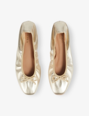 LK BENNETT WOMENS GOL-CHAMPAGNE TRILLY BOW-EMBELLISHED LEATHER BALLET FLATS EUR 42/ 9 UK
