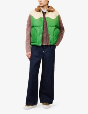 GOLF LE FLEUR: Faux Fur-Collar Padded Shell and Leather Gilet