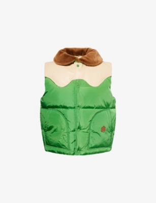 GOLF LE FLEUR: Faux Fur-Collar Padded Shell and Leather Gilet
