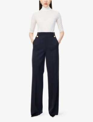 MAX MARA: Polonia Two-Slip-Pockets Straight-Leg High-Rise Stretch-Wool Blend Trousers