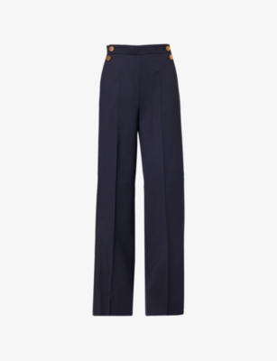MAX MARA: Polonia Two-Slip-Pockets Straight-Leg High-Rise Stretch-Wool Blend Trousers