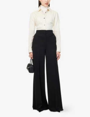 MAX MARA: Circolo Flared Wide-Leg High-Rise Stretch-Woven Blend Trousers