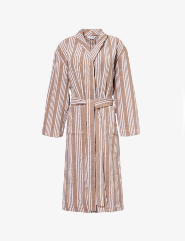 Stripe-Pattern Towelling Cotton Dressing Gown