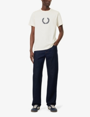 Fred Perry Mens  Branded Regular-fit Cotton-jersey T-shirt In Ecru