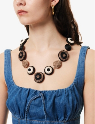 S MAX MARA: Adjustable brand-plaque woven necklace