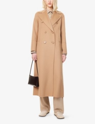 'S MAX MARA WOMENS CAMEL CUSTODI DOUBLE-BREASTED WOOL COAT 