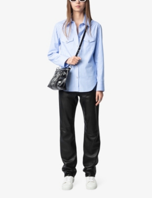 Zadig & Voltaire Womens Thelma Stripe-print Cotton Shirt Mist In Mist