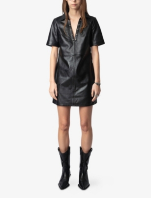 Zadig & Voltaire Ralmy Cuir Lisse Leather Shift Dress In Black