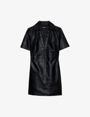 Zadig & Voltaire Ralmy Cuir Lisse Leather Shift Dress In Black