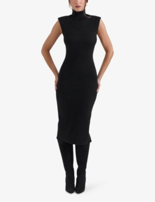 House Of Cb Womens Gaia Turtleneck Cotton-blend Midi Dress Black In Black